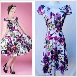Vintage Inspired Pinup Style Floral Midi Dress size 14 Fit and Flare
